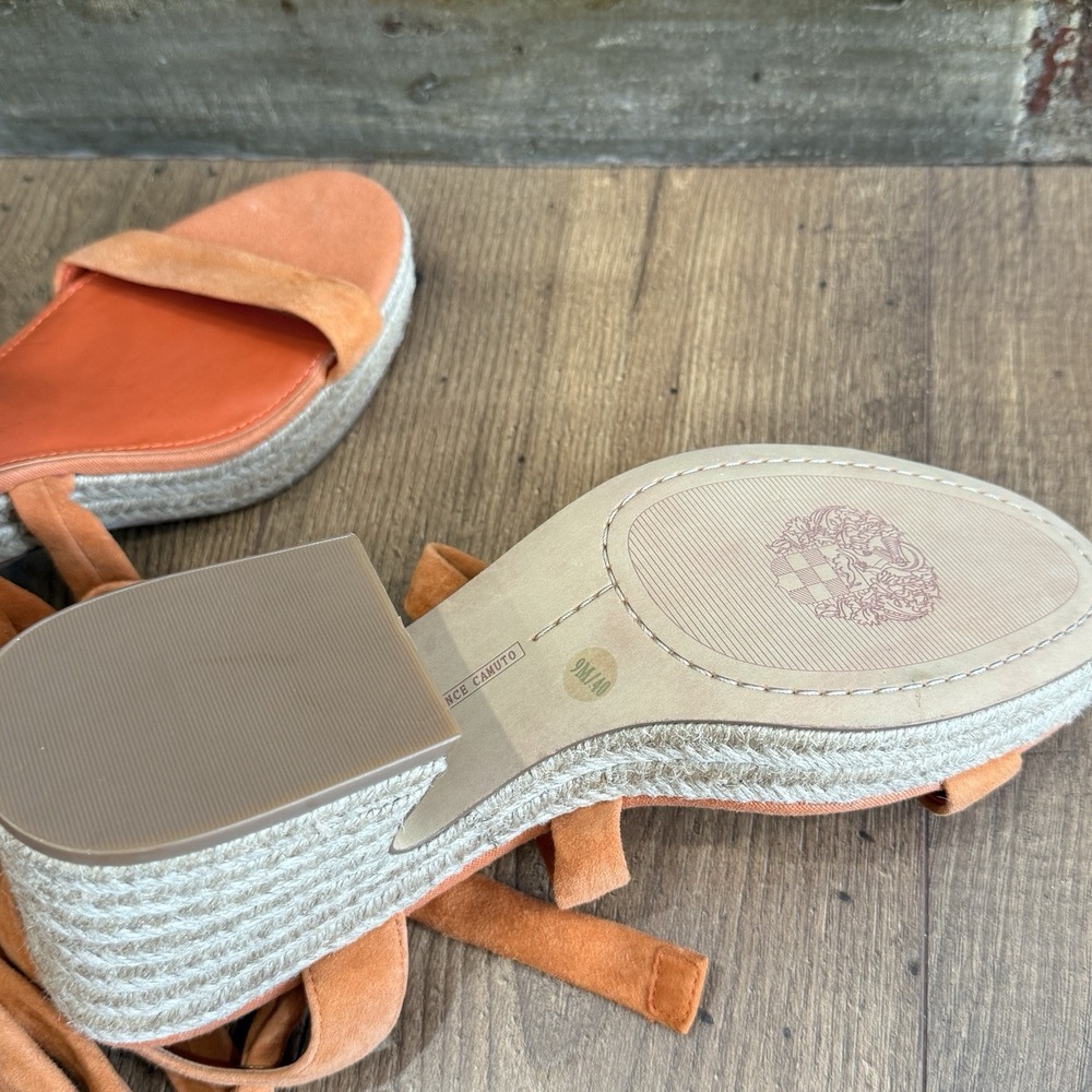 Vince Camuto Roreka Lace Up Espadrille Block Heel Sandals Orange Apricot Sz 9M - Picture 6 of 6